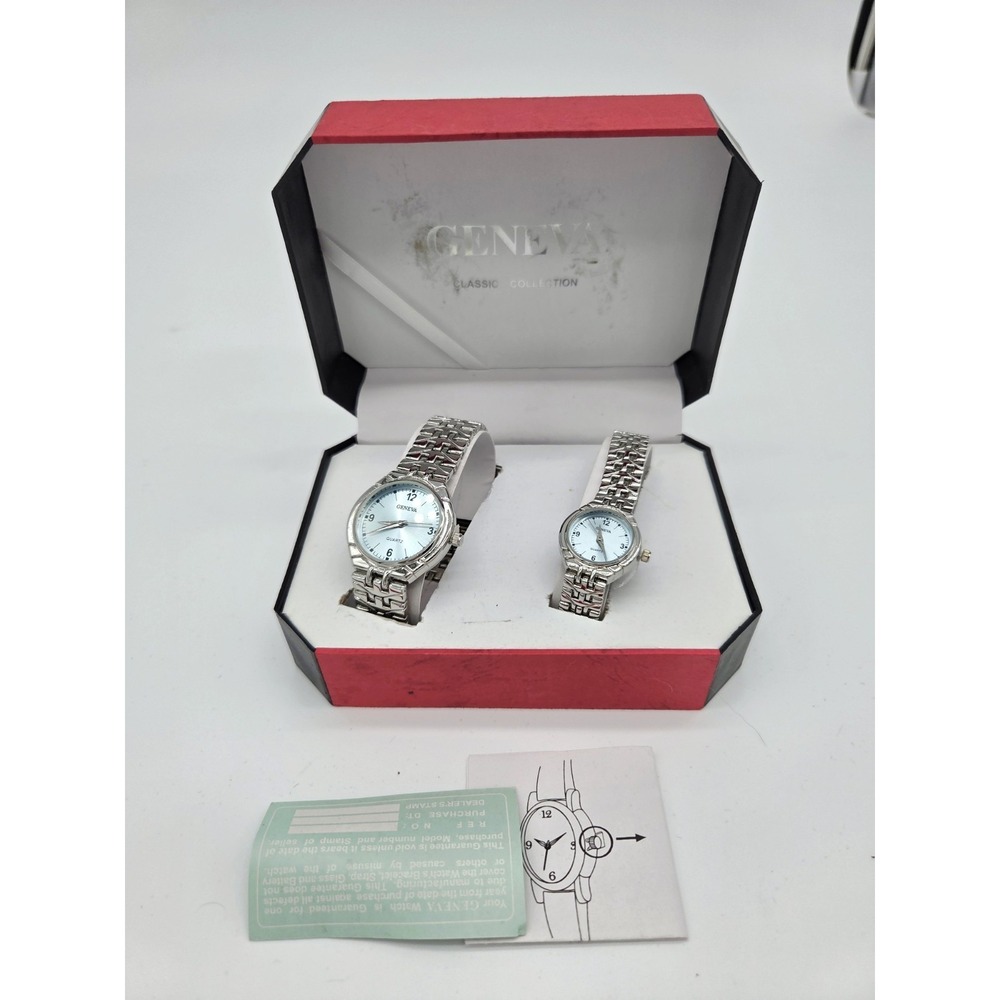 Geneva Classic Collection Quartz Watch Gift Set Box Men Women Silver Blue NEW